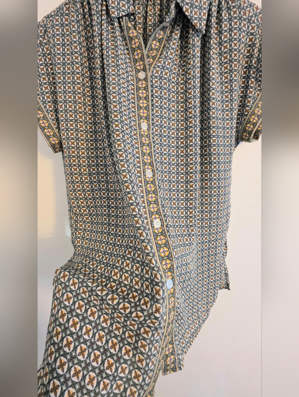 Max Studio Floral Geo Blouse in Blue, Yellow & Cream - Picture 3 of 5
